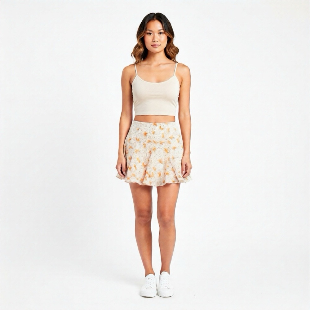 Lightweight white with orange mini Skirt - Picture 1 of 3